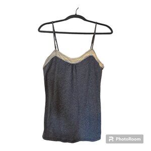 Womens Gray American Eagle Spaghetti Strap Top with Lace Trim on Top